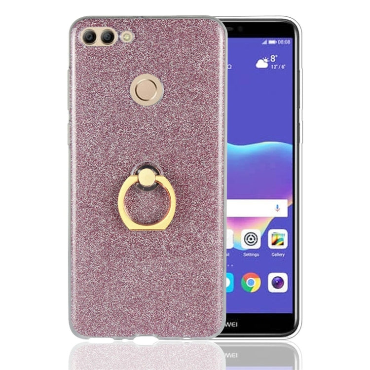 For Huawei Y9 (2018) Glittery Powder Shockproof TPU Protective Case with Ring Holder