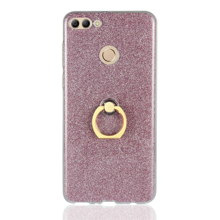 For Huawei Y9 (2018) Glittery Powder Shockproof TPU Protective Case with Ring Holder