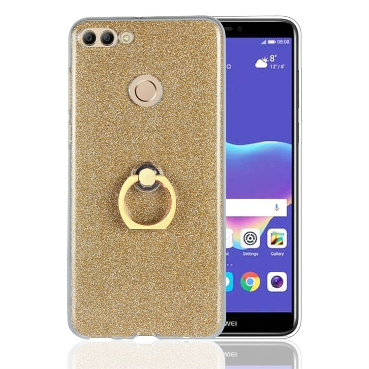 For Huawei Y9 (2018) Glittery Powder Shockproof TPU Protective Case with Ring Holder