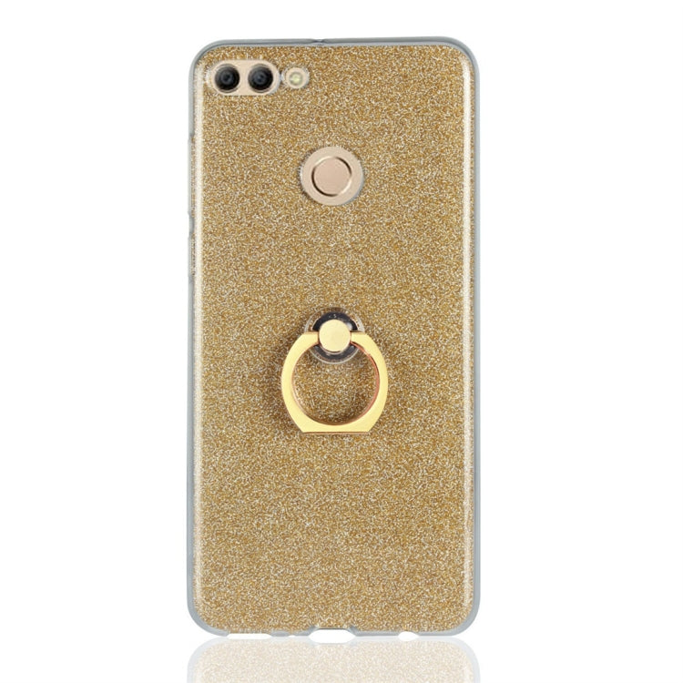 For Huawei Y9 (2018) Glittery Powder Shockproof TPU Protective Case with Ring Holder