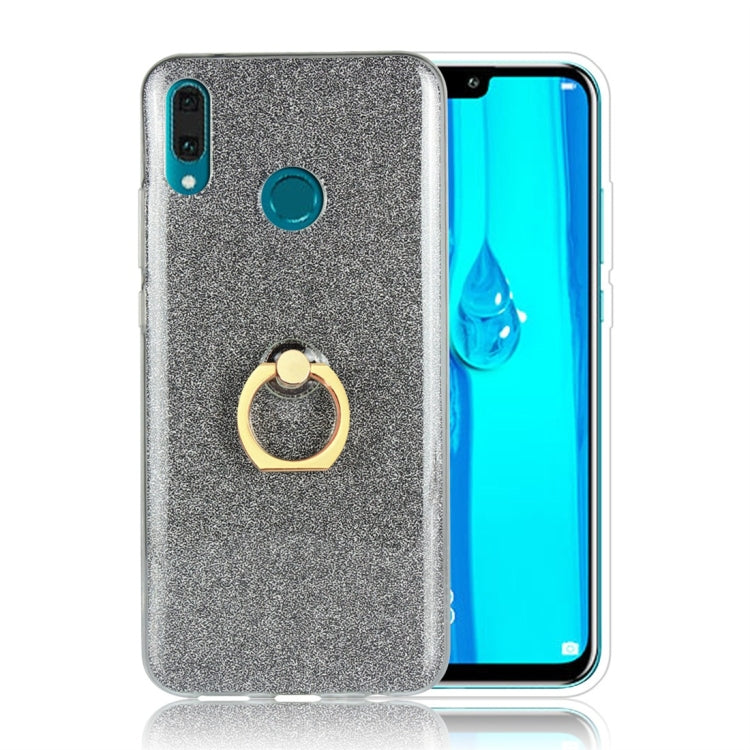 For Huawei Y9 (2019) Glittery Powder Shockproof TPU Protective Case with Ring Holder