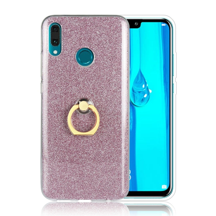 For Huawei Y9 (2019) Glittery Powder Shockproof TPU Protective Case with Ring Holder
