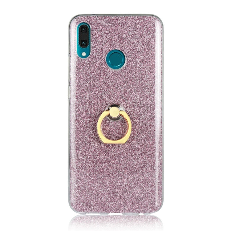 For Huawei Y9 (2019) Glittery Powder Shockproof TPU Protective Case with Ring Holder