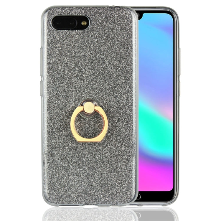 For Huawei Honor 10 Glittery Powder Shockproof TPU Protective Case with Ring Holder