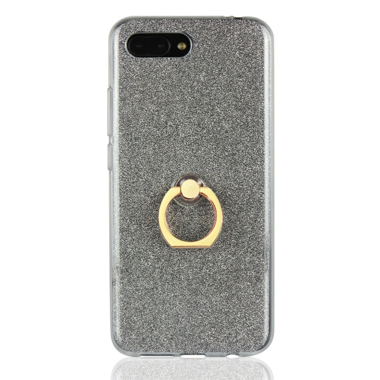 For Huawei Honor 10 Glittery Powder Shockproof TPU Protective Case with Ring Holder
