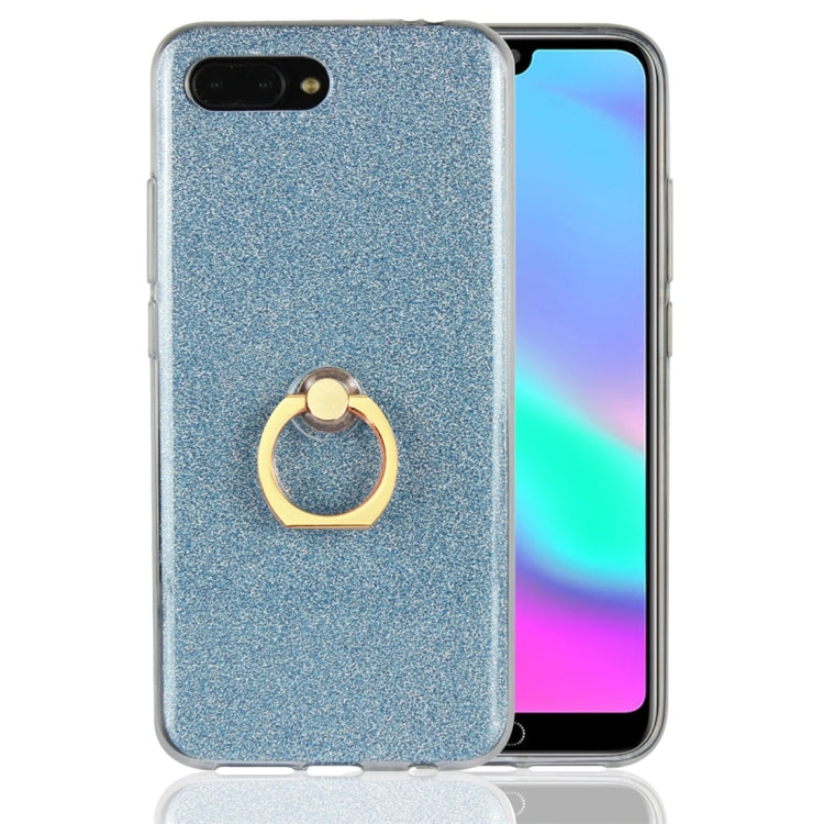 For Huawei Honor 10 Glittery Powder Shockproof TPU Protective Case with Ring Holder
