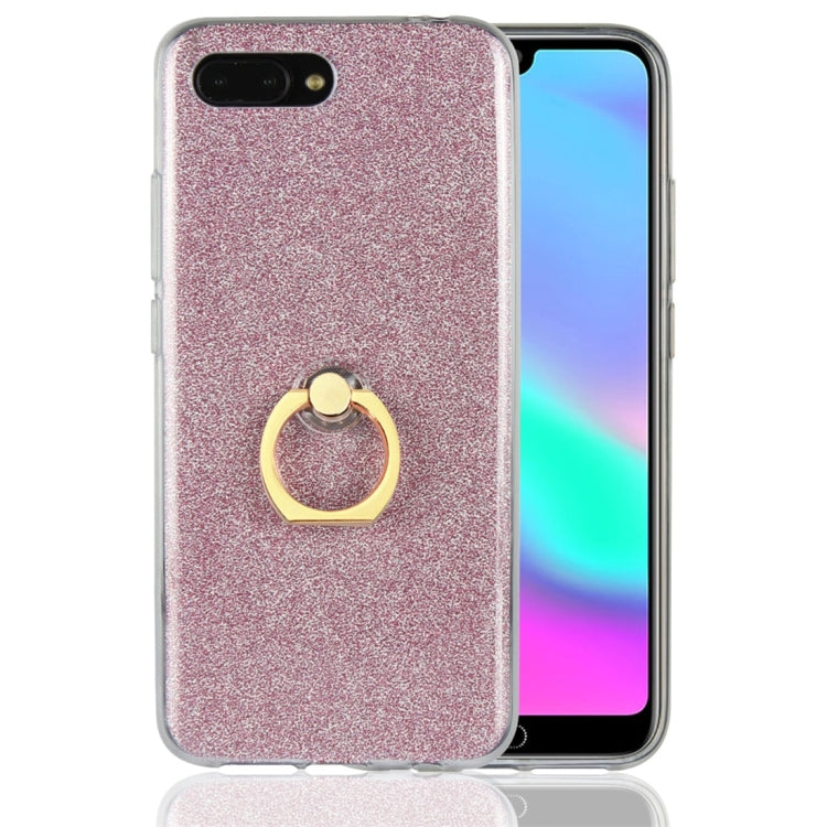 For Huawei Honor 10 Glittery Powder Shockproof TPU Protective Case with Ring Holder