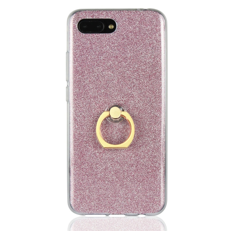 For Huawei Honor 10 Glittery Powder Shockproof TPU Protective Case with Ring Holder