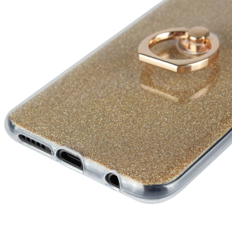 For Huawei Honor 10 Glittery Powder Shockproof TPU Protective Case with Ring Holder