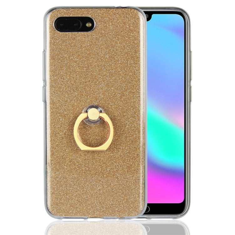 For Huawei Honor 10 Glittery Powder Shockproof TPU Protective Case with Ring Holder