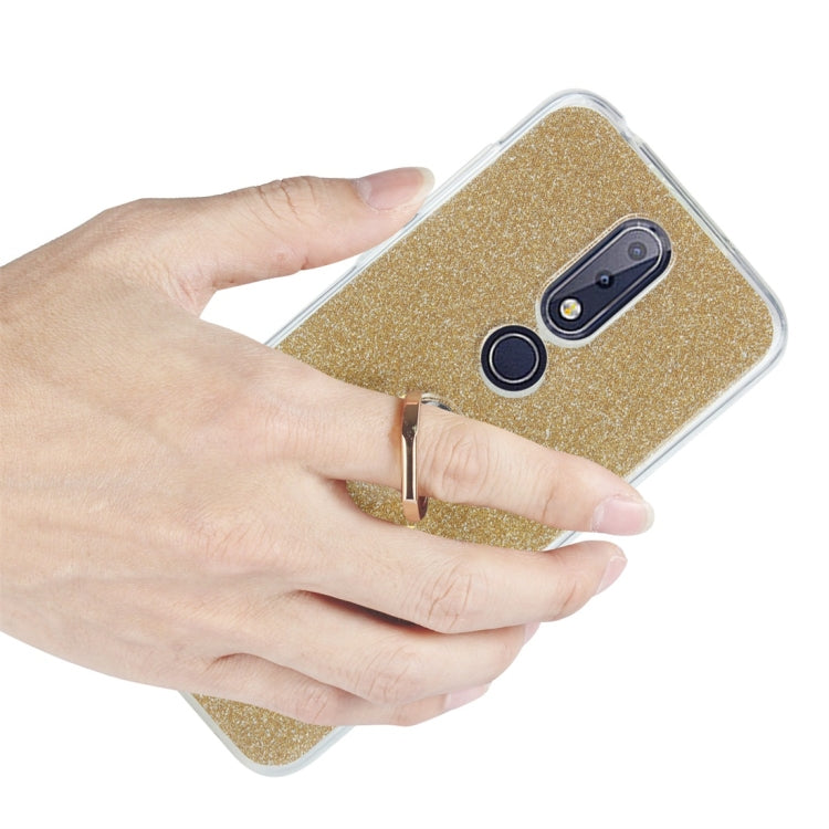 For Nokia 6.1 Plus Glittery Powder Shockproof TPU Protective Case with Ring Holder