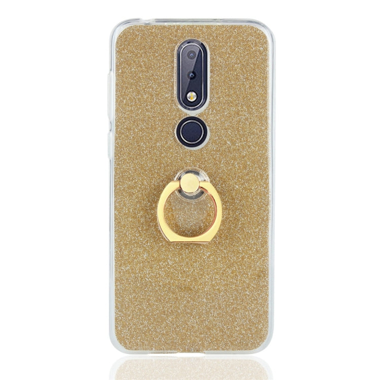 For Nokia 6.1 Plus Glittery Powder Shockproof TPU Protective Case with Ring Holder