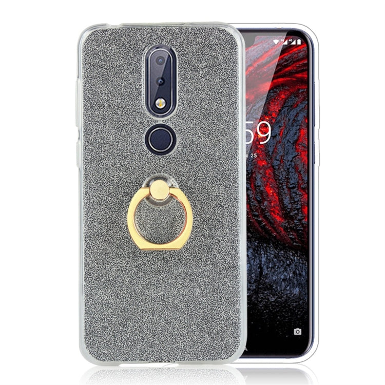 For Nokia X6 Glittery Powder Shockproof TPU Protective Case with Ring Holder