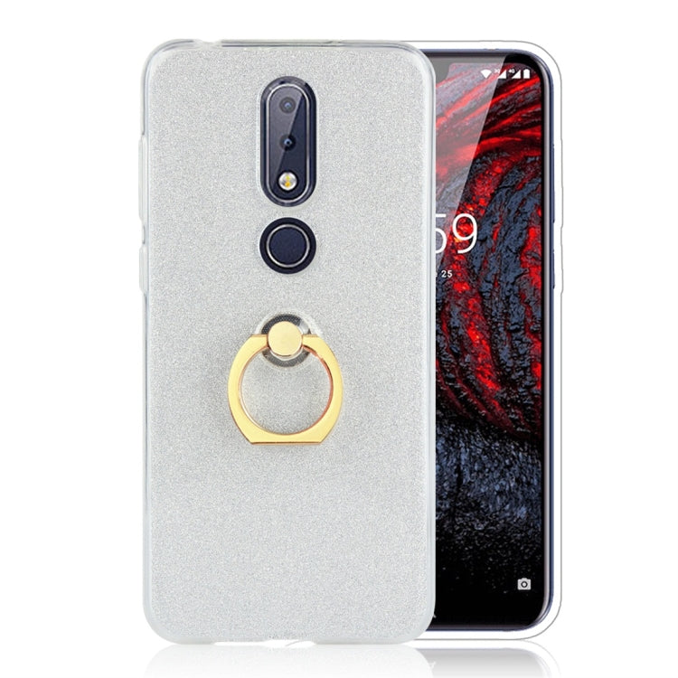 For Nokia X6 Glittery Powder Shockproof TPU Protective Case with Ring Holder