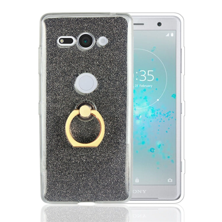 For Sony Xperia XZ2 Compact Glittery Powder Shockproof TPU Protective Case with Ring Holder