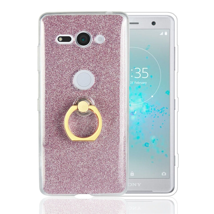 For Sony Xperia XZ2 Compact Glittery Powder Shockproof TPU Protective Case with Ring Holder