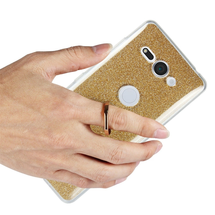 For Sony Xperia XZ2 Compact Glittery Powder Shockproof TPU Protective Case with Ring Holder
