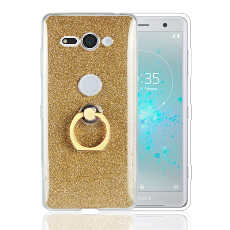 For Sony Xperia XZ2 Compact Glittery Powder Shockproof TPU Protective Case with Ring Holder