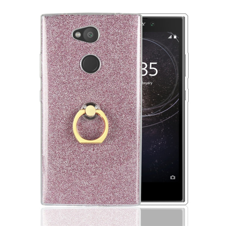 For Sony Xperia L2 Glittery Powder Shockproof TPU Protective Case with Ring Holder