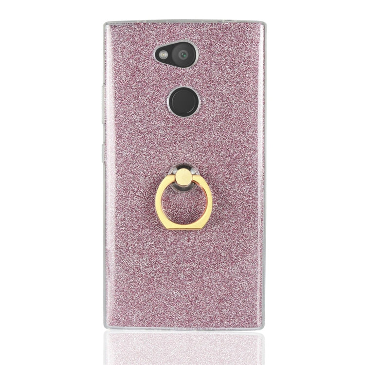 For Sony Xperia L2 Glittery Powder Shockproof TPU Protective Case with Ring Holder