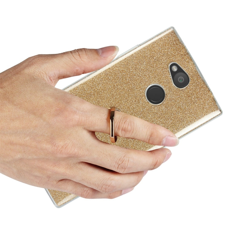 For Sony Xperia L2 Glittery Powder Shockproof TPU Protective Case with Ring Holder