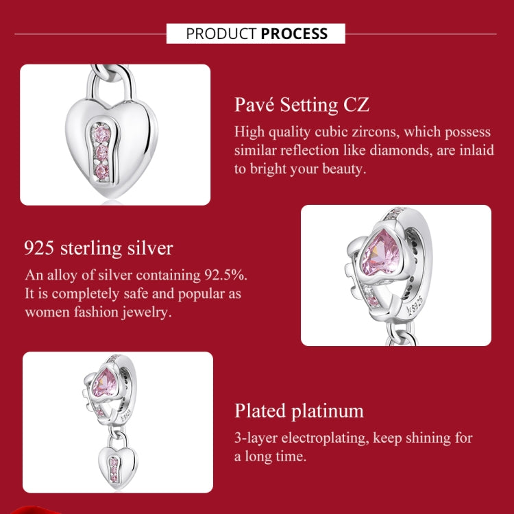 S925 Sterling Silver Heart Lock Pendant DIY Bracelet Necklace Accessories