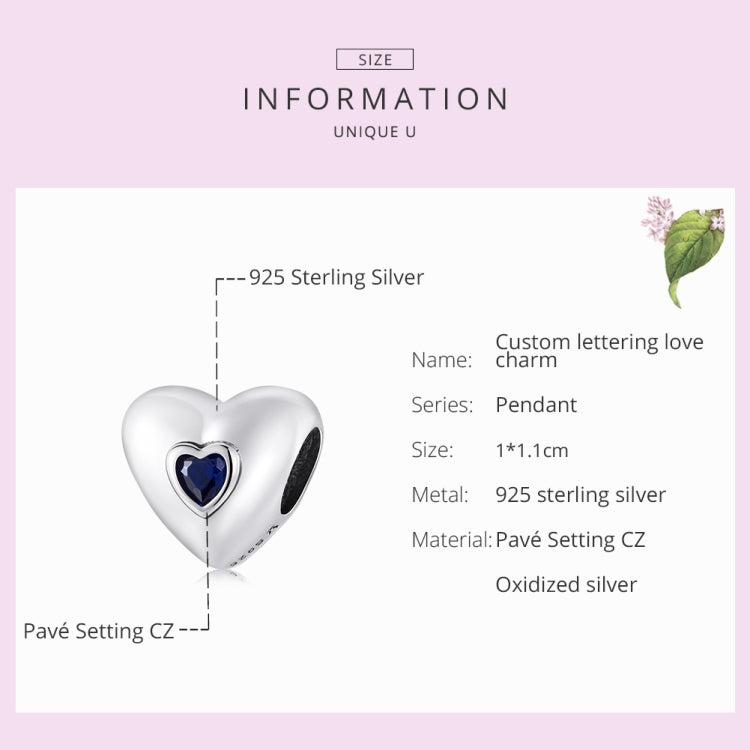 S925 Sterling Silver Blue Heart Zircon Beads DIY Bracelet Necklace Accessories