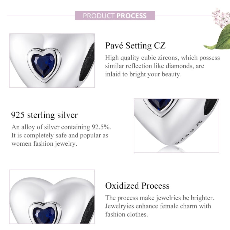 S925 Sterling Silver Blue Heart Zircon Beads DIY Bracelet Necklace Accessories