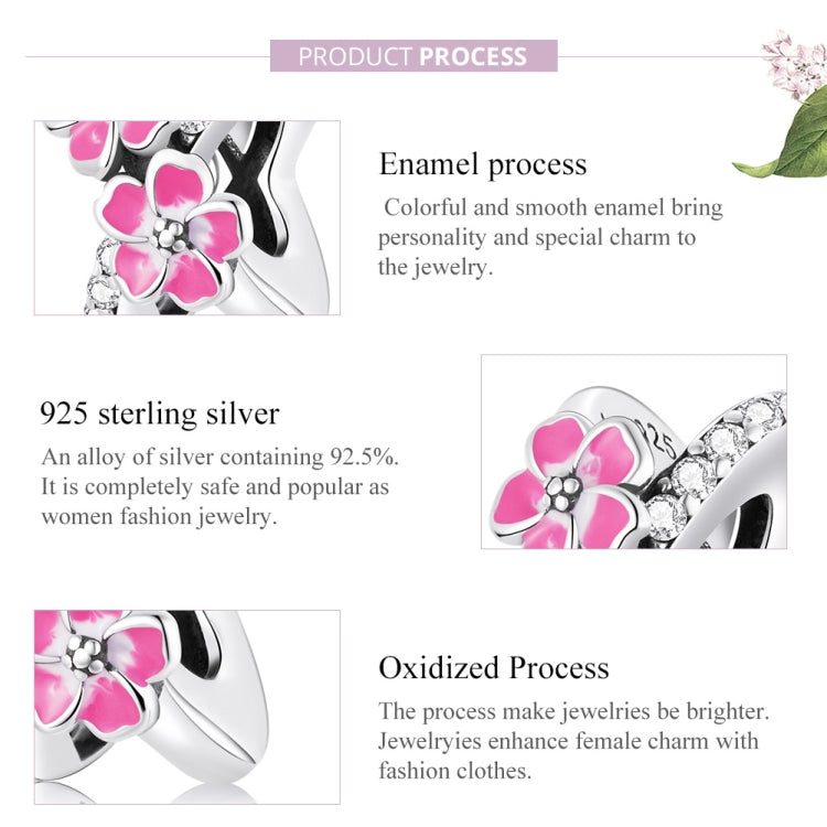 S925 Sterling Silver Pink Flower Beads DIY Bracelet Necklace Accessories