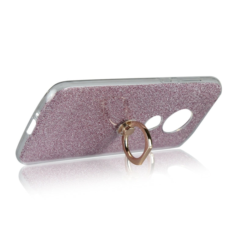 For Motorola Moto E5 Play Glittery Powder Shockproof TPU Protective Case with Ring Holder