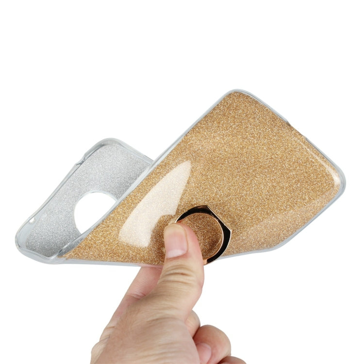 For Motorola Moto E5 Plus Glittery Powder Shockproof TPU Protective Case with Ring Holder