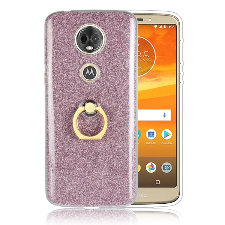 For Motorola Moto E5 Plus Glittery Powder Shockproof TPU Protective Case with Ring Holder