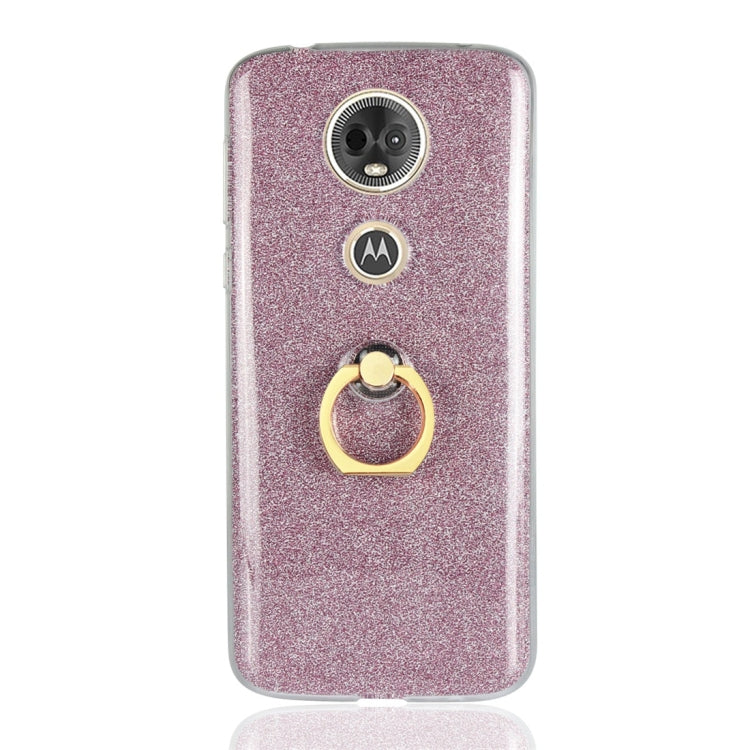 For Motorola Moto E5 Plus Glittery Powder Shockproof TPU Protective Case with Ring Holder