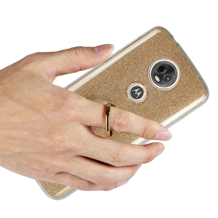 For Motorola Moto E5 Plus Glittery Powder Shockproof TPU Protective Case with Ring Holder
