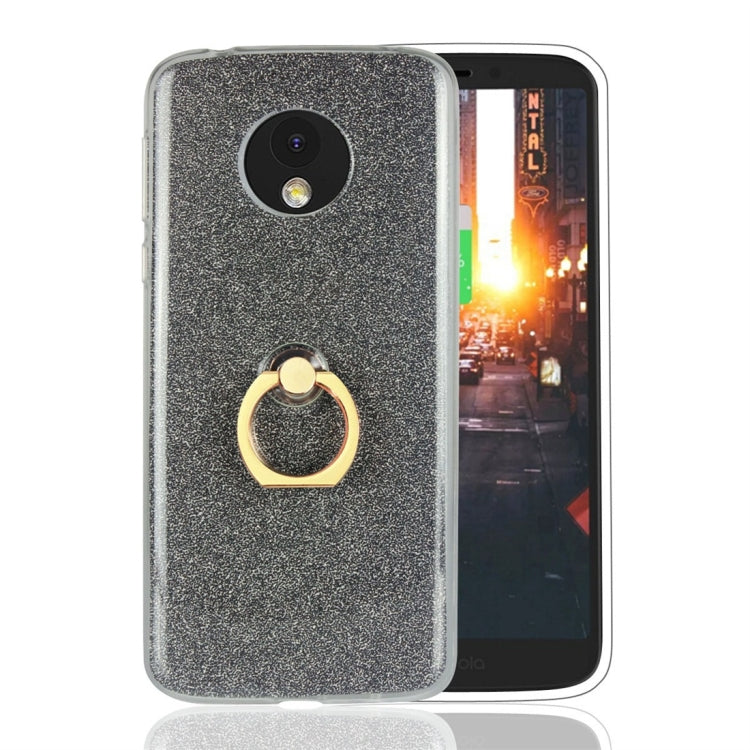 For Motorola Moto E5 Glittery Powder Shockproof TPU Protective Case with Ring Holder