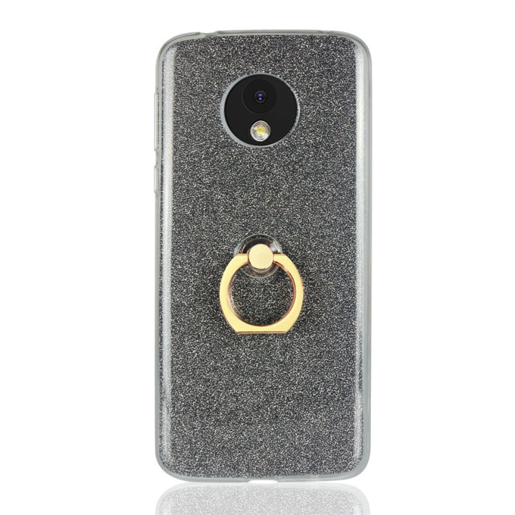 For Motorola Moto E5 Glittery Powder Shockproof TPU Protective Case with Ring Holder