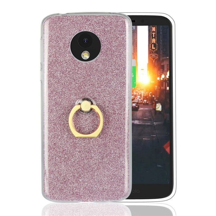 For Motorola Moto E5 Glittery Powder Shockproof TPU Protective Case with Ring Holder