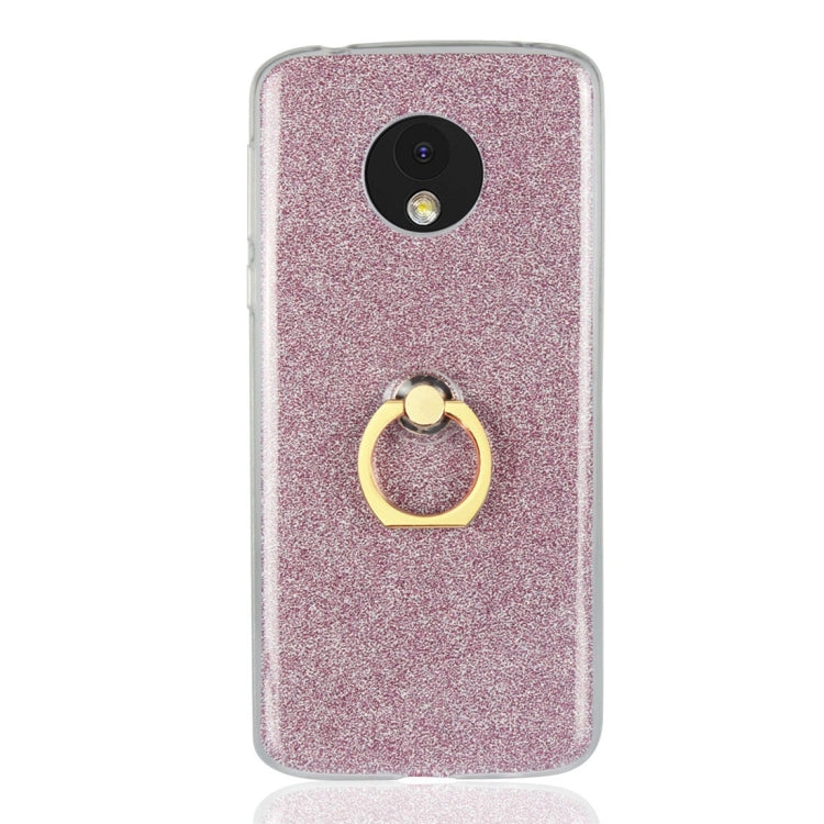 For Motorola Moto E5 Glittery Powder Shockproof TPU Protective Case with Ring Holder