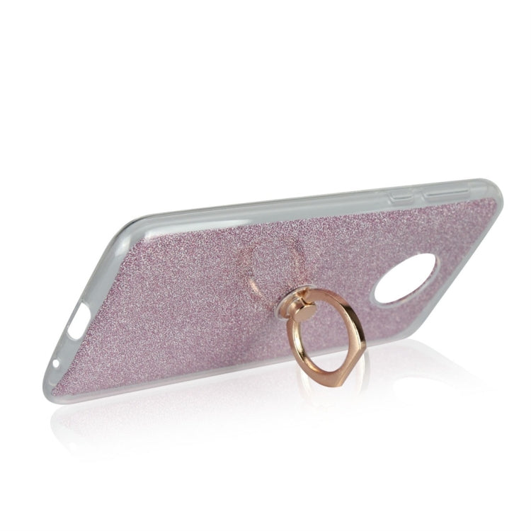 For Motorola Moto E5 Glittery Powder Shockproof TPU Protective Case with Ring Holder
