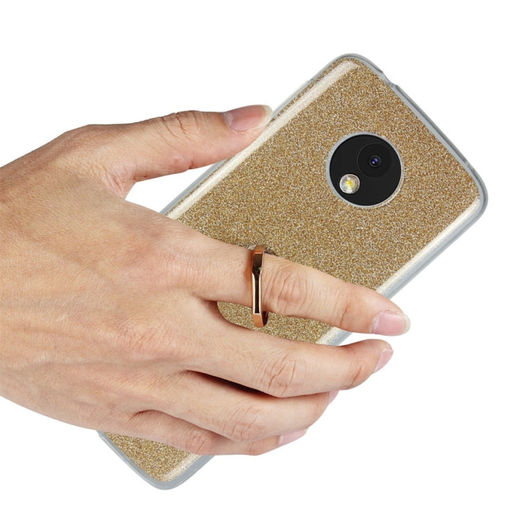 For Motorola Moto E5 Glittery Powder Shockproof TPU Protective Case with Ring Holder