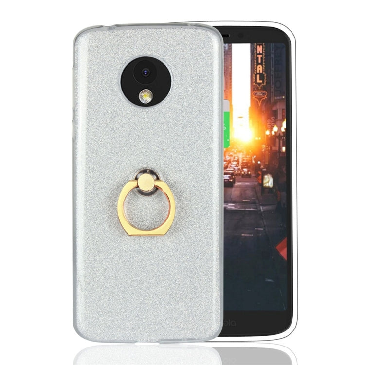 For Motorola Moto E5 Glittery Powder Shockproof TPU Protective Case with Ring Holder
