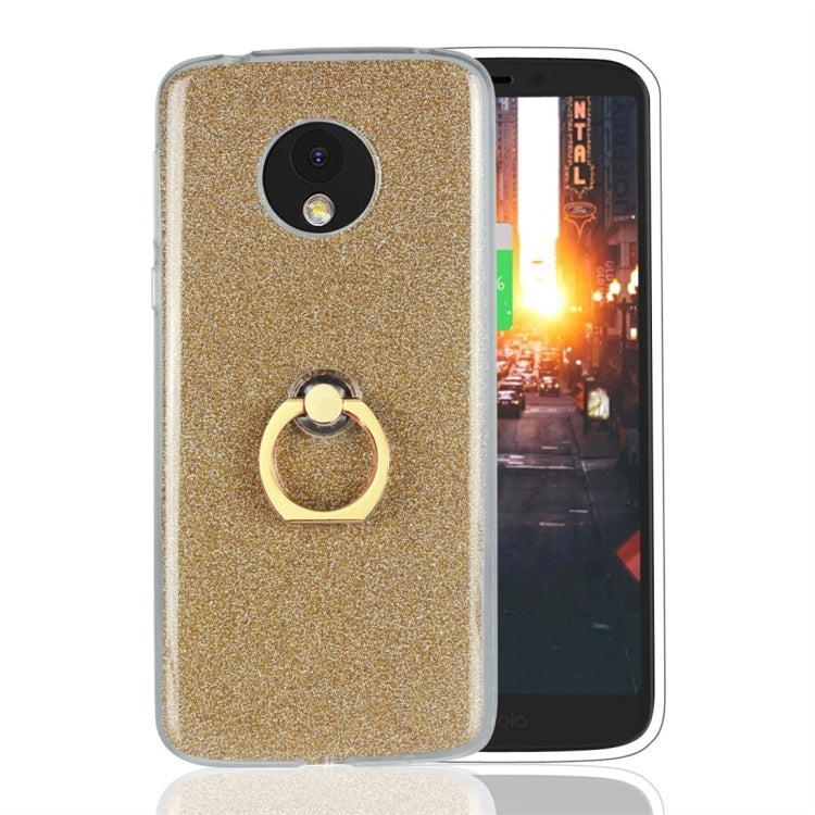 For Motorola Moto E5 Glittery Powder Shockproof TPU Protective Case with Ring Holder