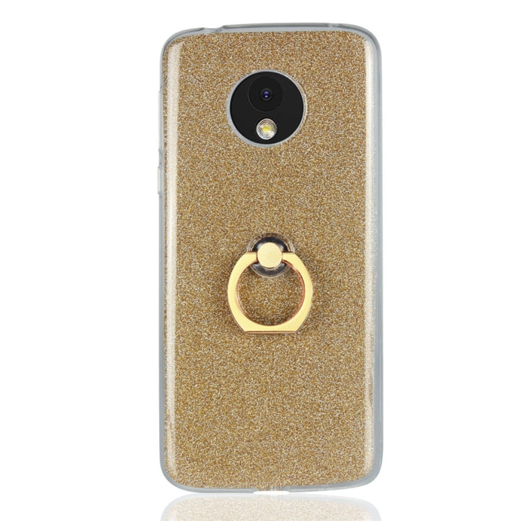 For Motorola Moto E5 Glittery Powder Shockproof TPU Protective Case with Ring Holder