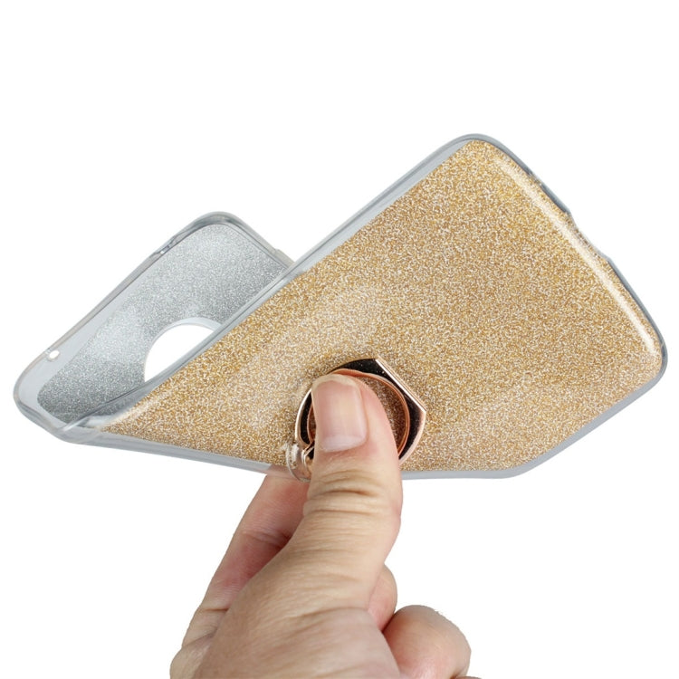 For Motorola Moto E5 Glittery Powder Shockproof TPU Protective Case with Ring Holder