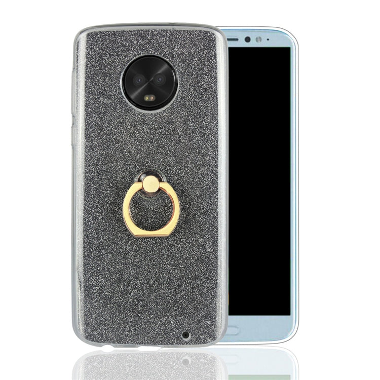 For Motorola Moto G6 Plus Glittery Powder Shockproof TPU Protective Case with Ring Holder