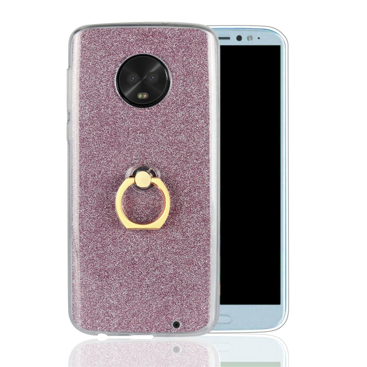 For Motorola Moto G6 Plus Glittery Powder Shockproof TPU Protective Case with Ring Holder