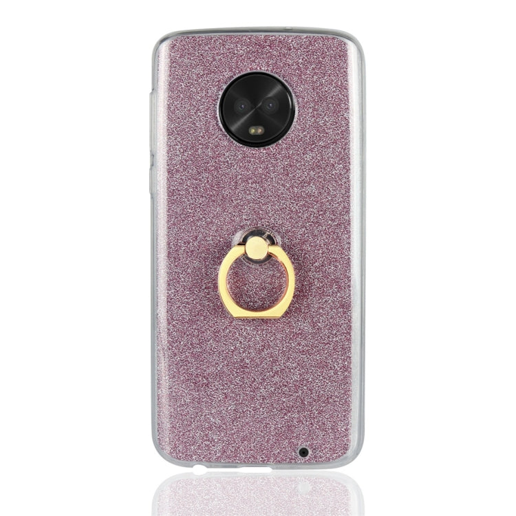 For Motorola Moto G6 Plus Glittery Powder Shockproof TPU Protective Case with Ring Holder