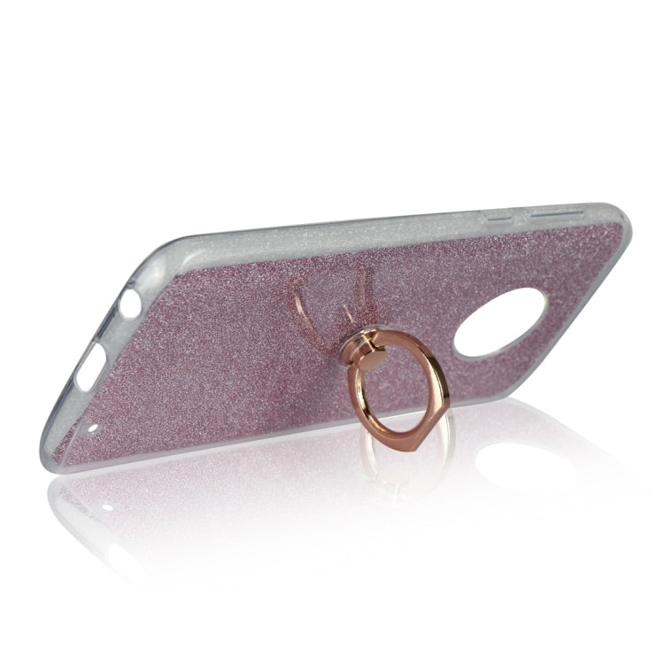 For Motorola Moto G6 Plus Glittery Powder Shockproof TPU Protective Case with Ring Holder