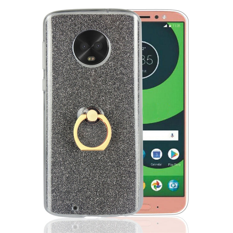 For Motorola Moto G6 Glittery Powder Shockproof TPU Protective Case with Ring Holder