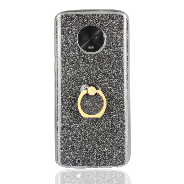 For Motorola Moto G6 Glittery Powder Shockproof TPU Protective Case with Ring Holder